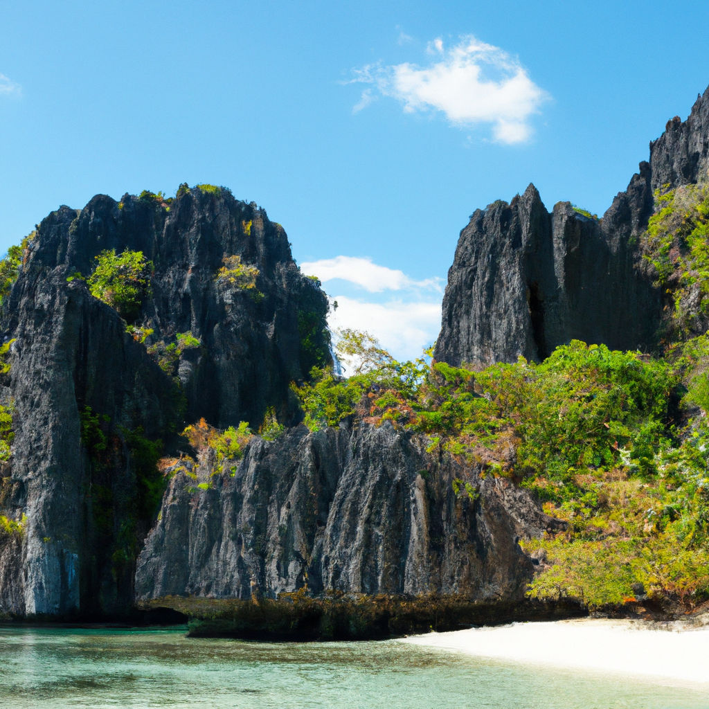 exploring - tropical beaches of Palawan, turquoise waters, palm-fringed white sandy beaches, dramatic limestone cliffs, tranq