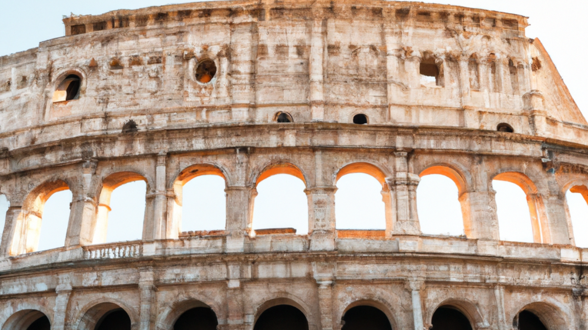 majestic Colosseum bathed in golden sunlight, bustling Piazza Navona with street performers and outdoor cafes, picturesque Roman Forum ruins under a clear blue sky