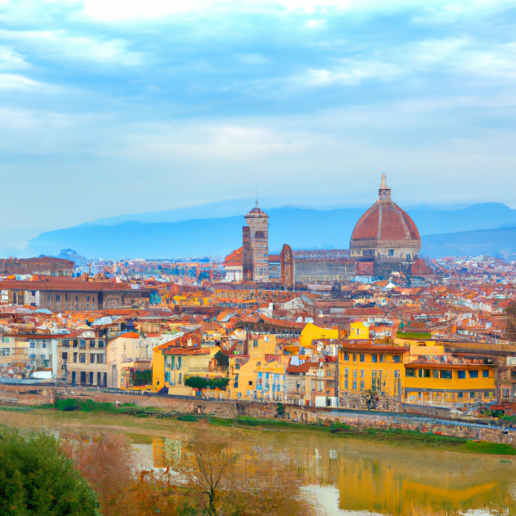 amazing - breathtaking Duomo cathedral with intricate marble facade, iconic Ponte Vecchio bridge over the Arno River, vibrant