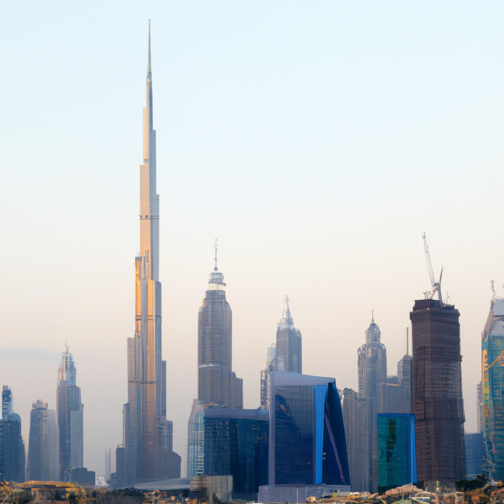 mustvisit - skyline of Dubai with the iconic Burj Khalifa towering over the city