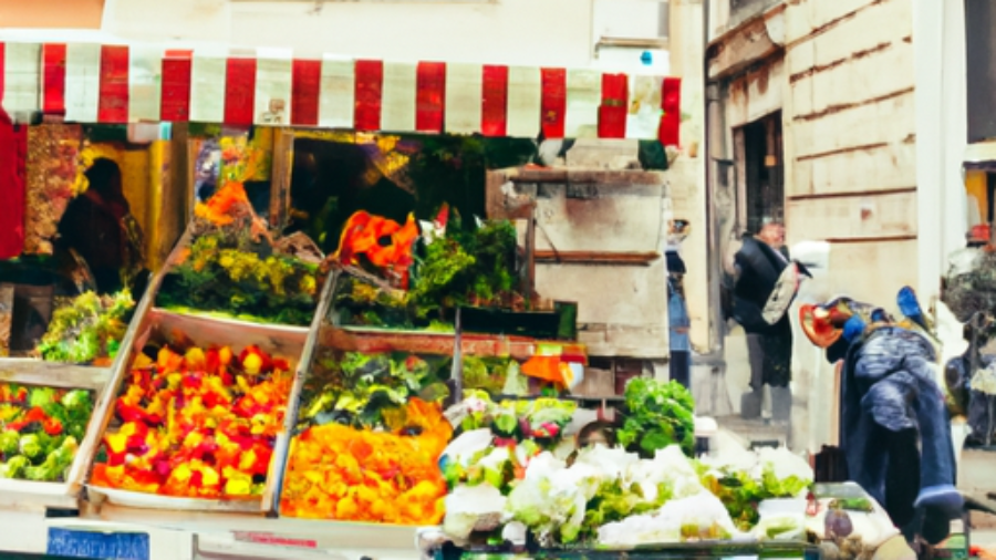 vibrant street market in Rome with fresh produce, colorful fruits, and local vendors, bustling trattoria with outdoor seating and traditional Roman dishes, cozy gelateria with a variety of gelato flavors and toppings, historic piazza with street performers and outdoor cafes, ancient Roman ruins with tourists exploring and taking photos, iconic landmarks like the Colosseum and Trevi Fountain, warm Mediterranean sunlight, lively atmosphere, authentic Italian cuisine, picturesque cobblestone streets