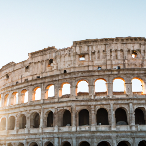 majestic Colosseum bathed in golden sunlight, showcasing its grandeur and history